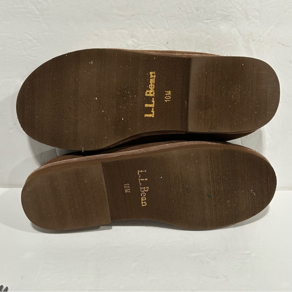 LL Bean Wicked Good Men's Slippers Brown Suede Shearling Warm Moccasin, Size 10M - Picture 9 of 10